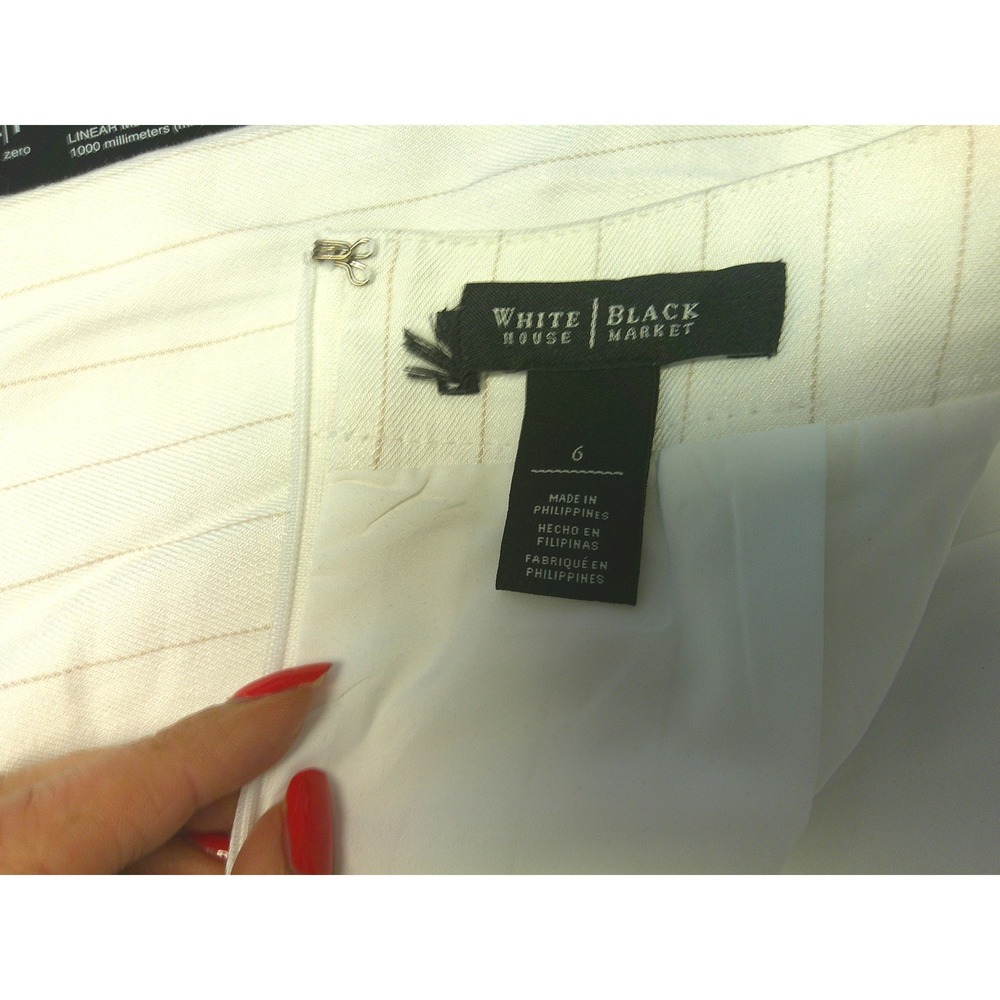 White House Black Market Pencil Skirt‎ Women 6 White Excellent Pinstripe Linen - Picture 3 of 8